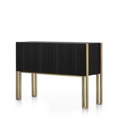 Mirage Vintage Sideboard with Brass Legs in Opaque Black Open Pore Striped Oak