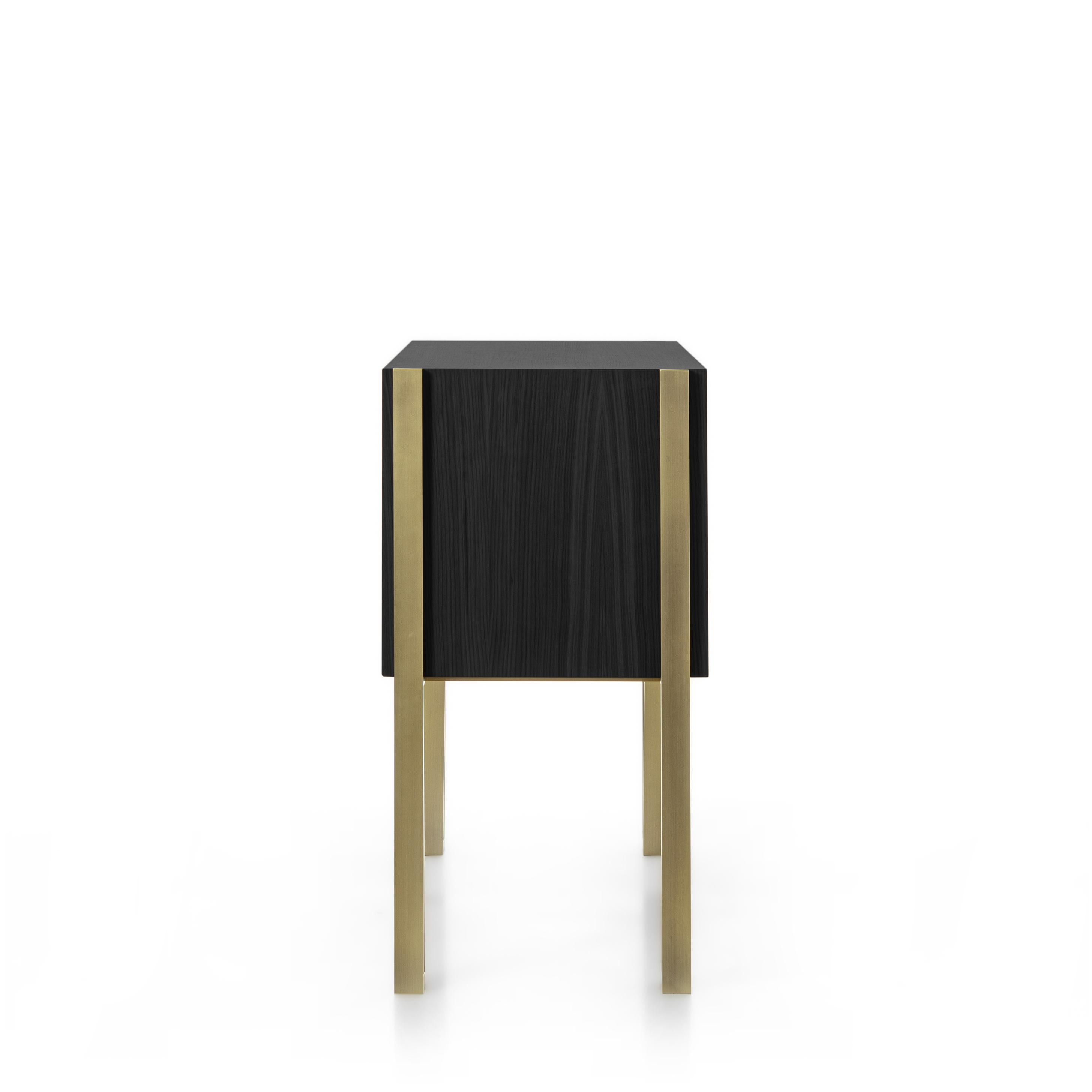 Other Mirage Vintage Sideboard with Brass Legs in Opaque Black Open Pore Striped Oak For Sale