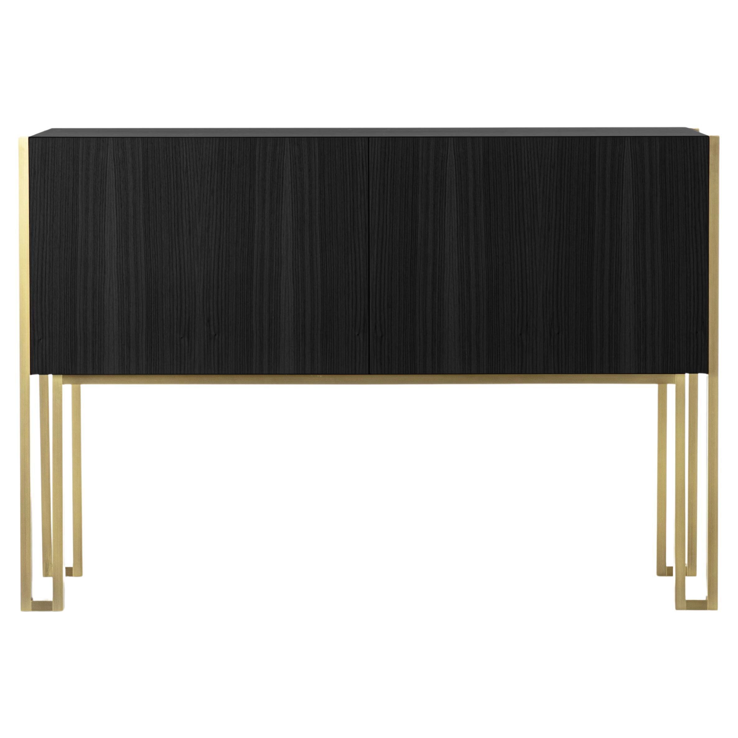 Mirage Vintage Sideboard with Brass Legs in Opaque Black Open Pore Striped Oak For Sale