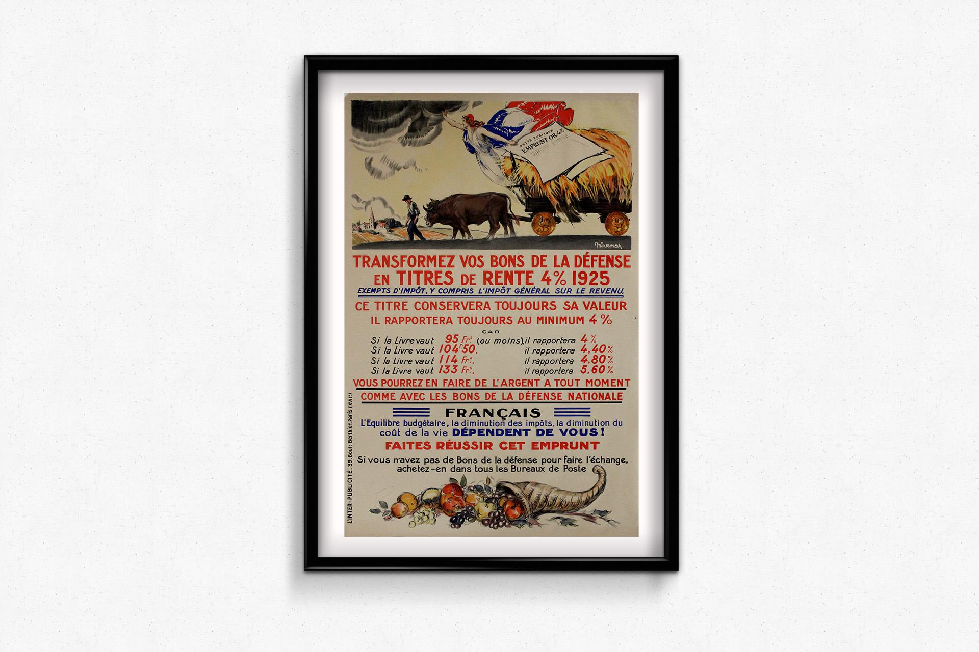 1925 original poster by Miramar - Transformez vos bons de la défense For Sale 1