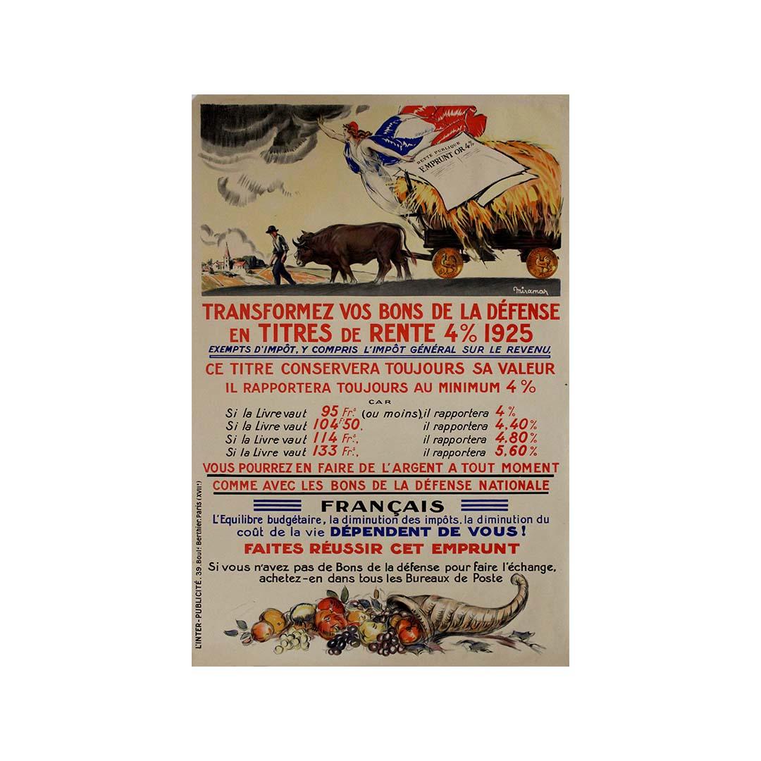 1925 original poster by Miramar - Transformez vos bons de la défense For Sale 3
