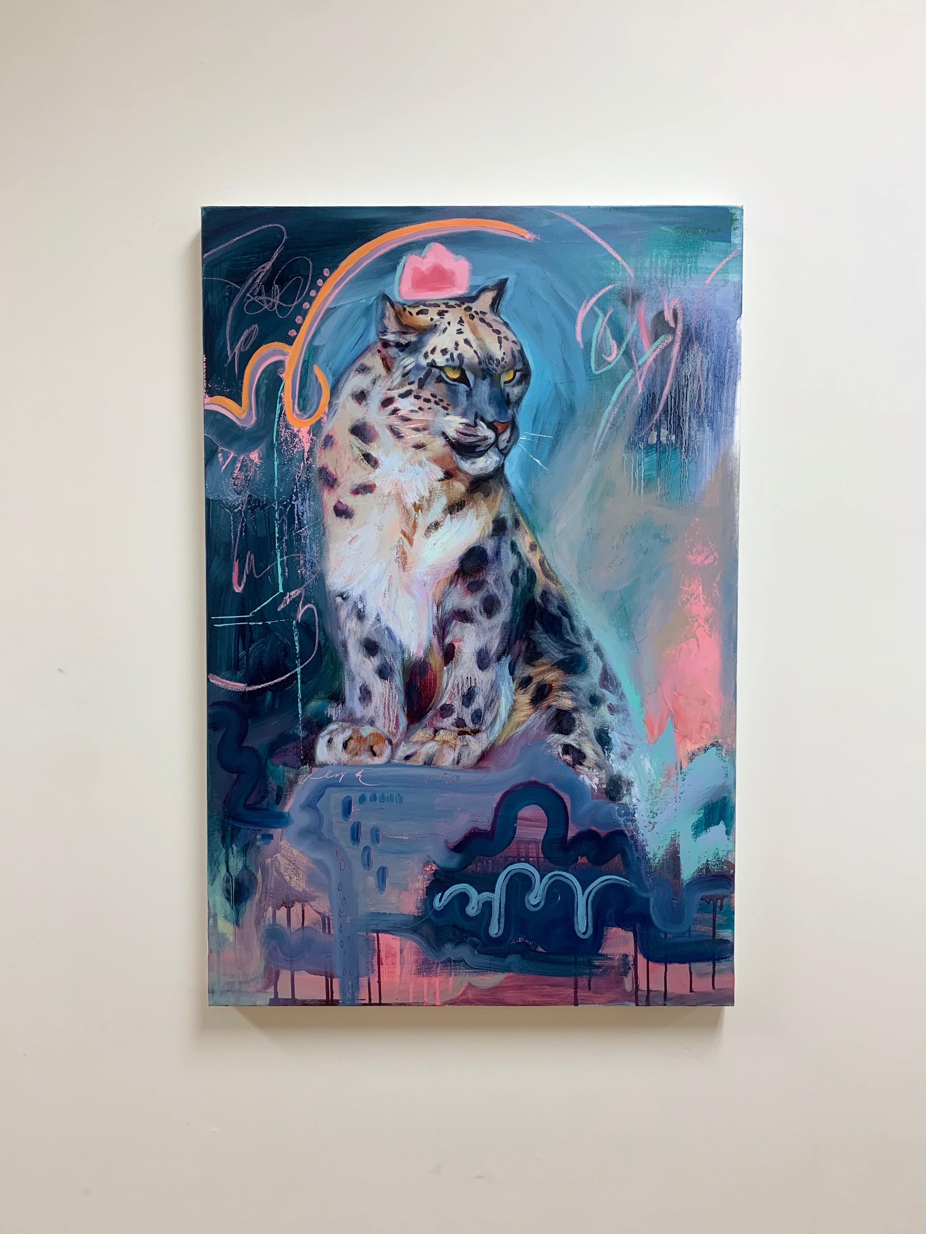 <p>Kommentare des Künstlers<br /> Ein Porträt eines kräftigen Leoparden im Pop-Art-Stil, umgeben von leuchtenden, lebhaften Farben und fließenden Pinselstrichen. Die Großkatze starrt in die Ferne, ungestört von ihrer Umgebung. Die Künstlerin Miranda