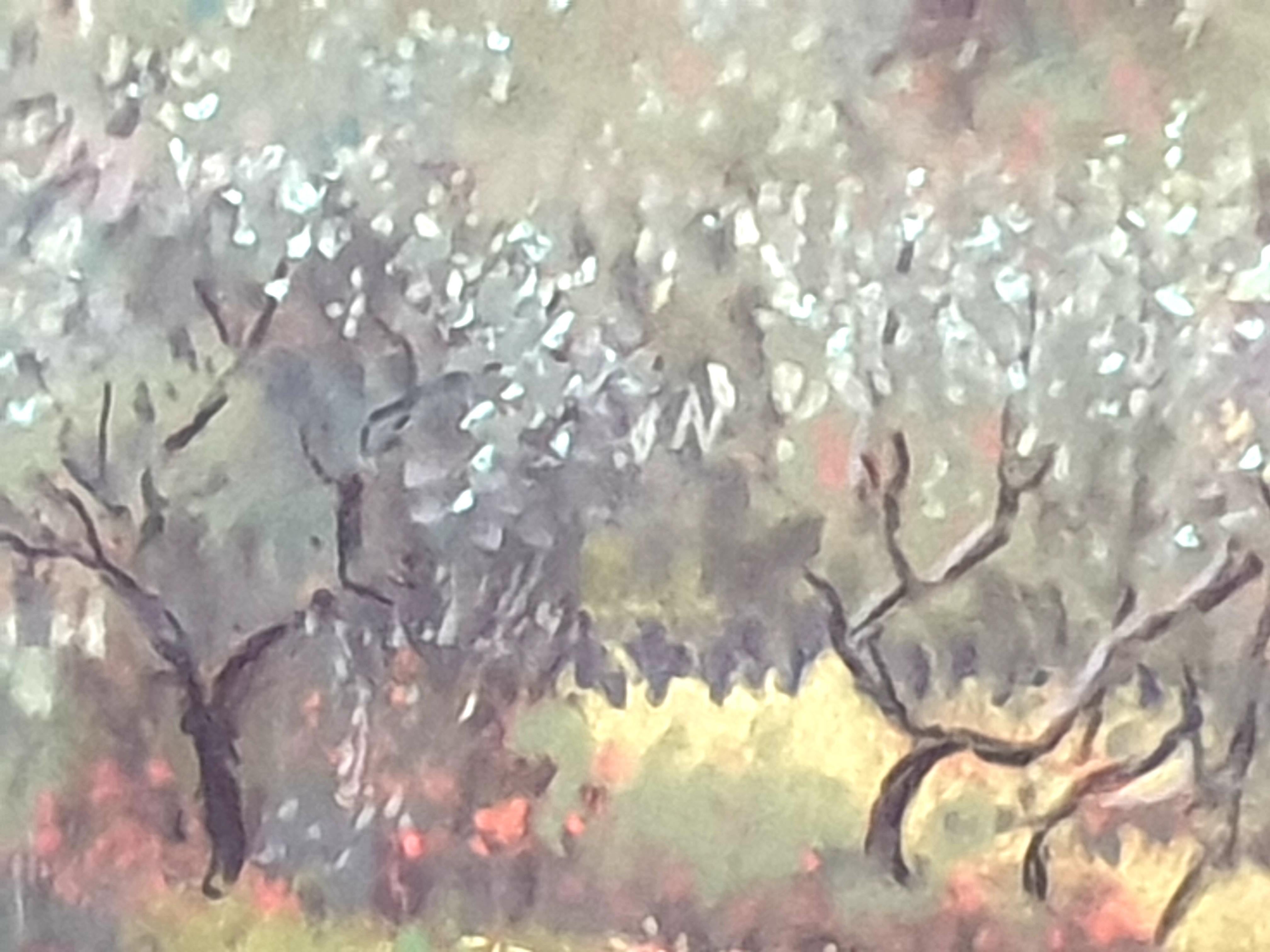Olive Grove and Poppies, Contemporary Impressionist Pastel on Paper. For Sale 7