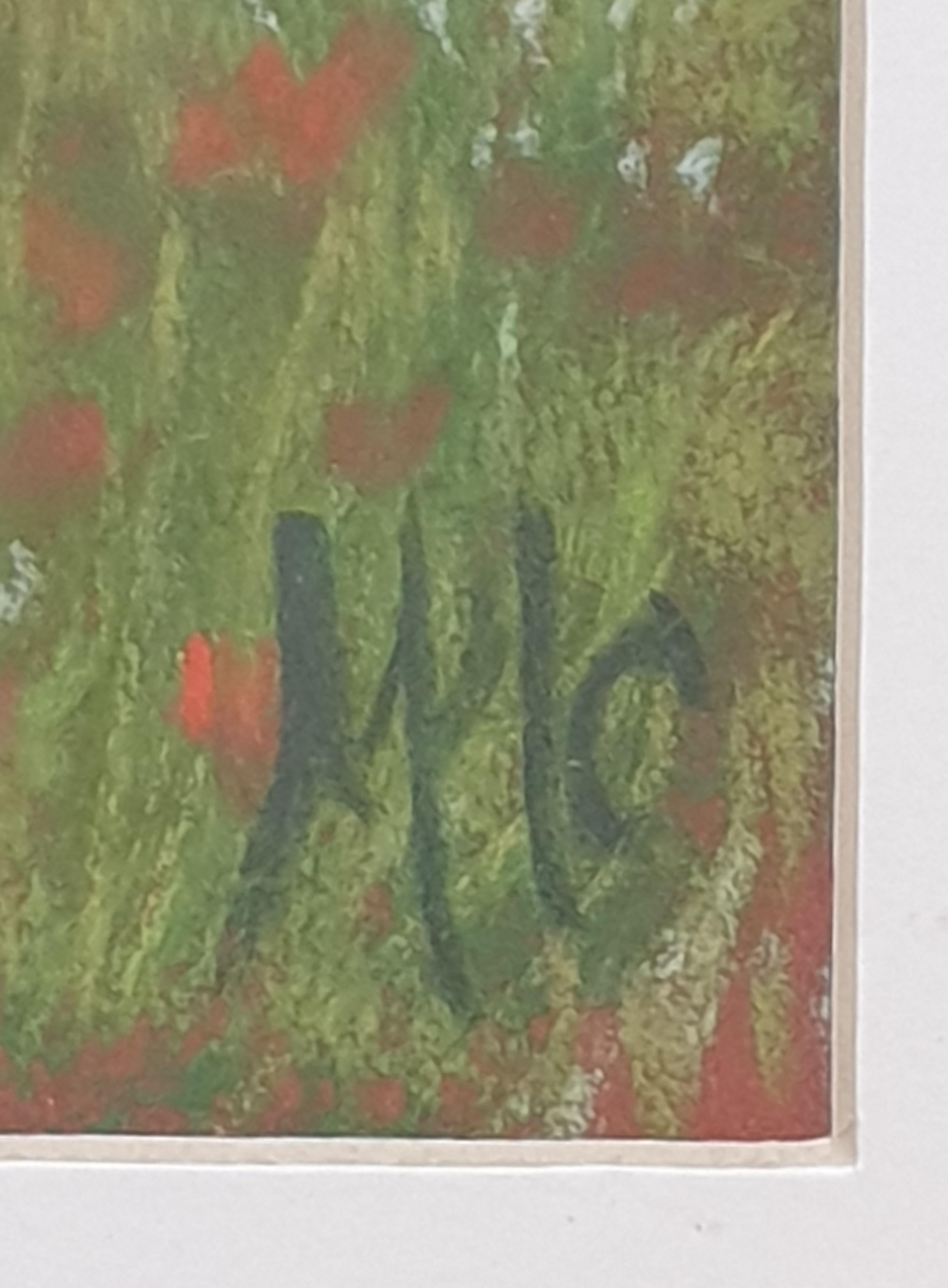 Olivenhain und Mohnblumen, Contemporary Impressionist Pastell auf Papier. (Impressionismus), Painting, von Miranda McArthur 