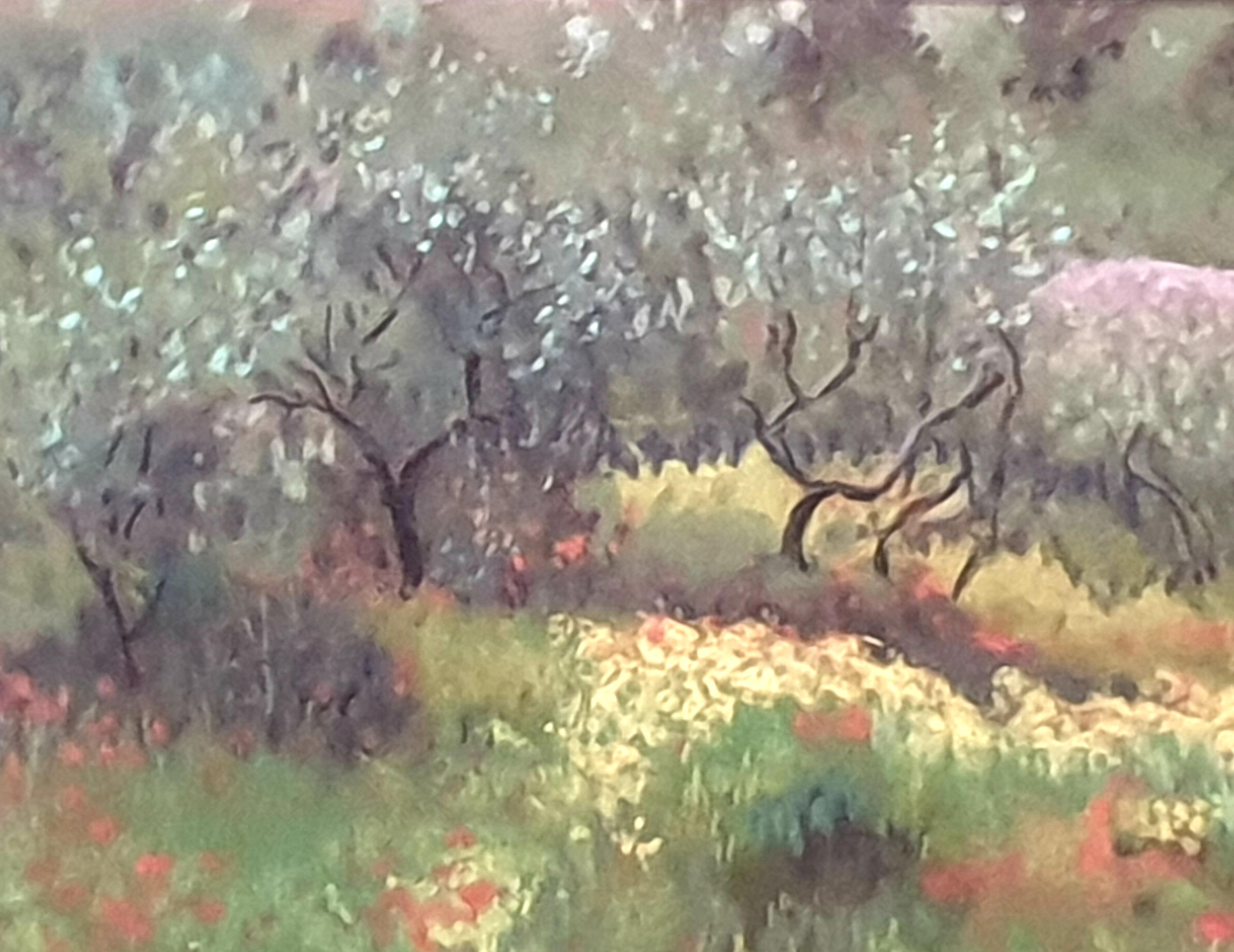 Olive Grove and Poppies, Contemporary Impressionist Pastel on Paper. For Sale 2