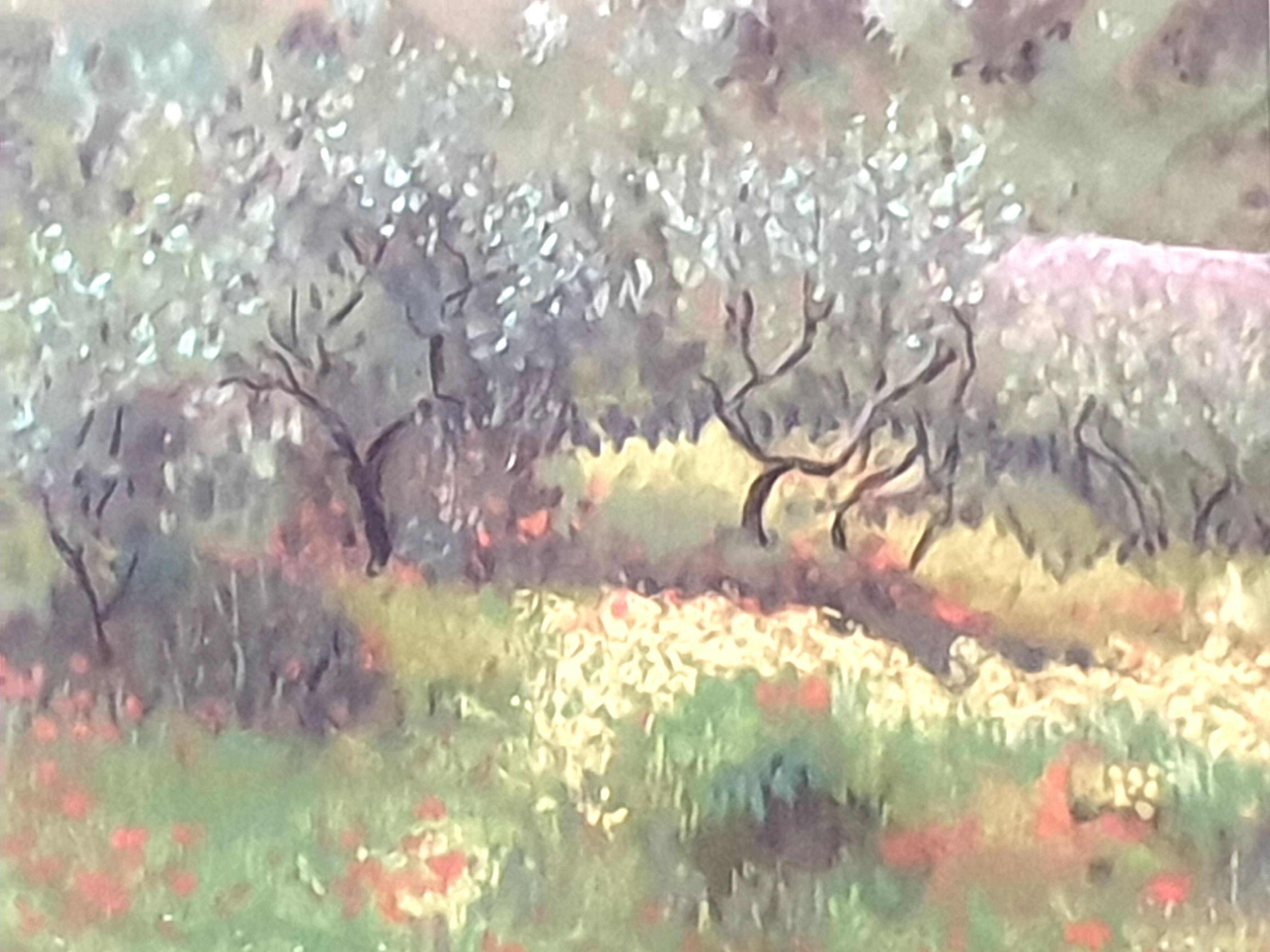 Olive Grove and Poppies, Contemporary Impressionist Pastel on Paper. For Sale 3