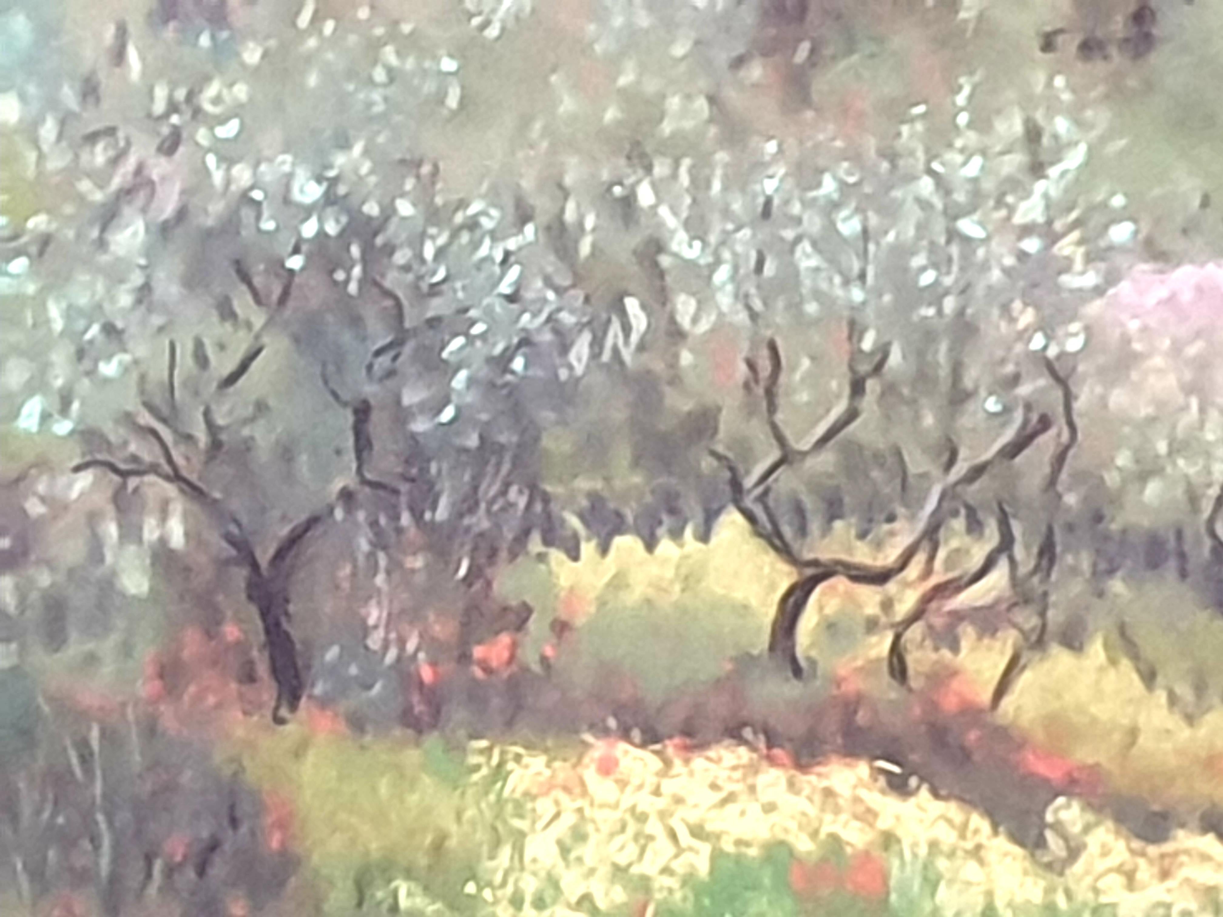 Olive Grove and Poppies, Contemporary Impressionist Pastel on Paper. For Sale 4