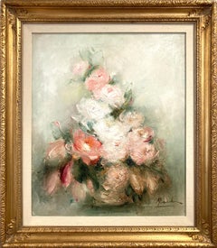 "Flowers" Peonies Post-Impressionist Lush Floral Oil Painting on Canvas Framed