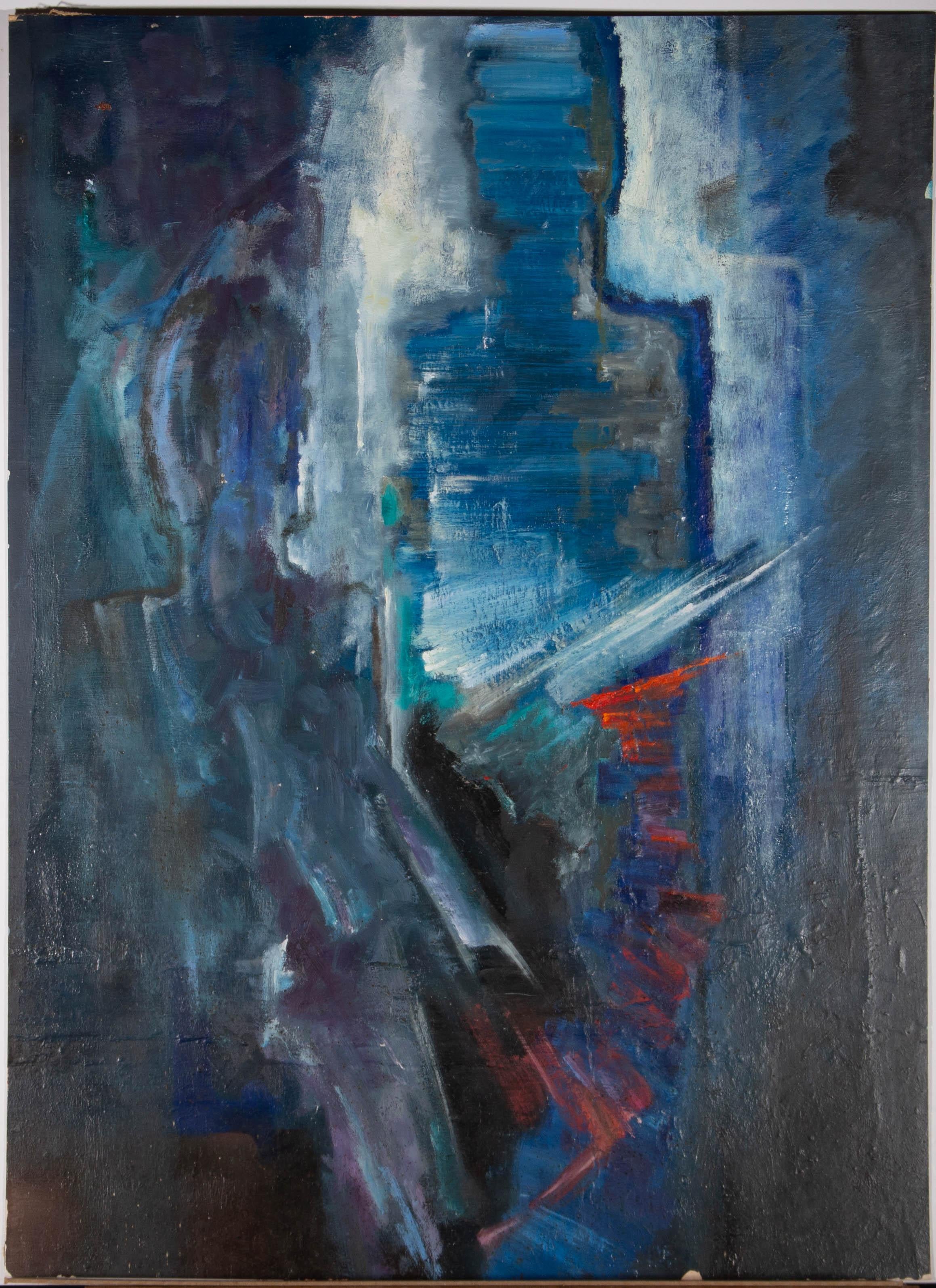 Mircea Marosin - Mircea Marosin (1921-2007) - 20th Century Oil, Abstraction  in Blue For Sale at 1stDibs