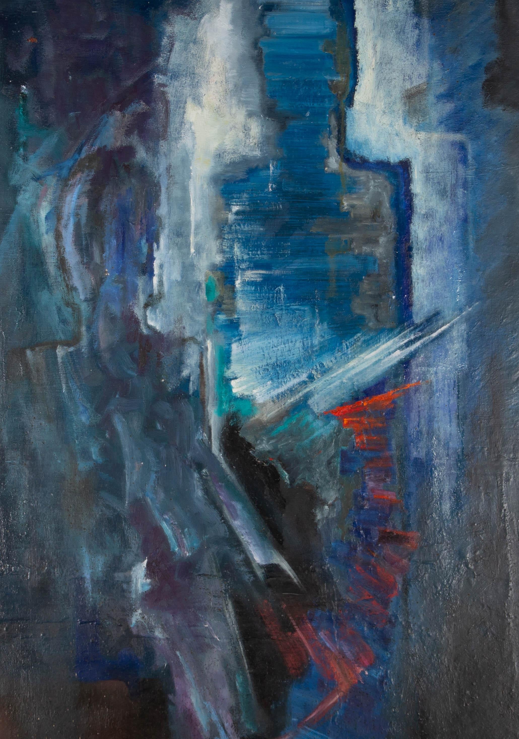 Mircea Marosin (1921-2007) - Olio del XX secolo, Astrazione in blu in vendita 2