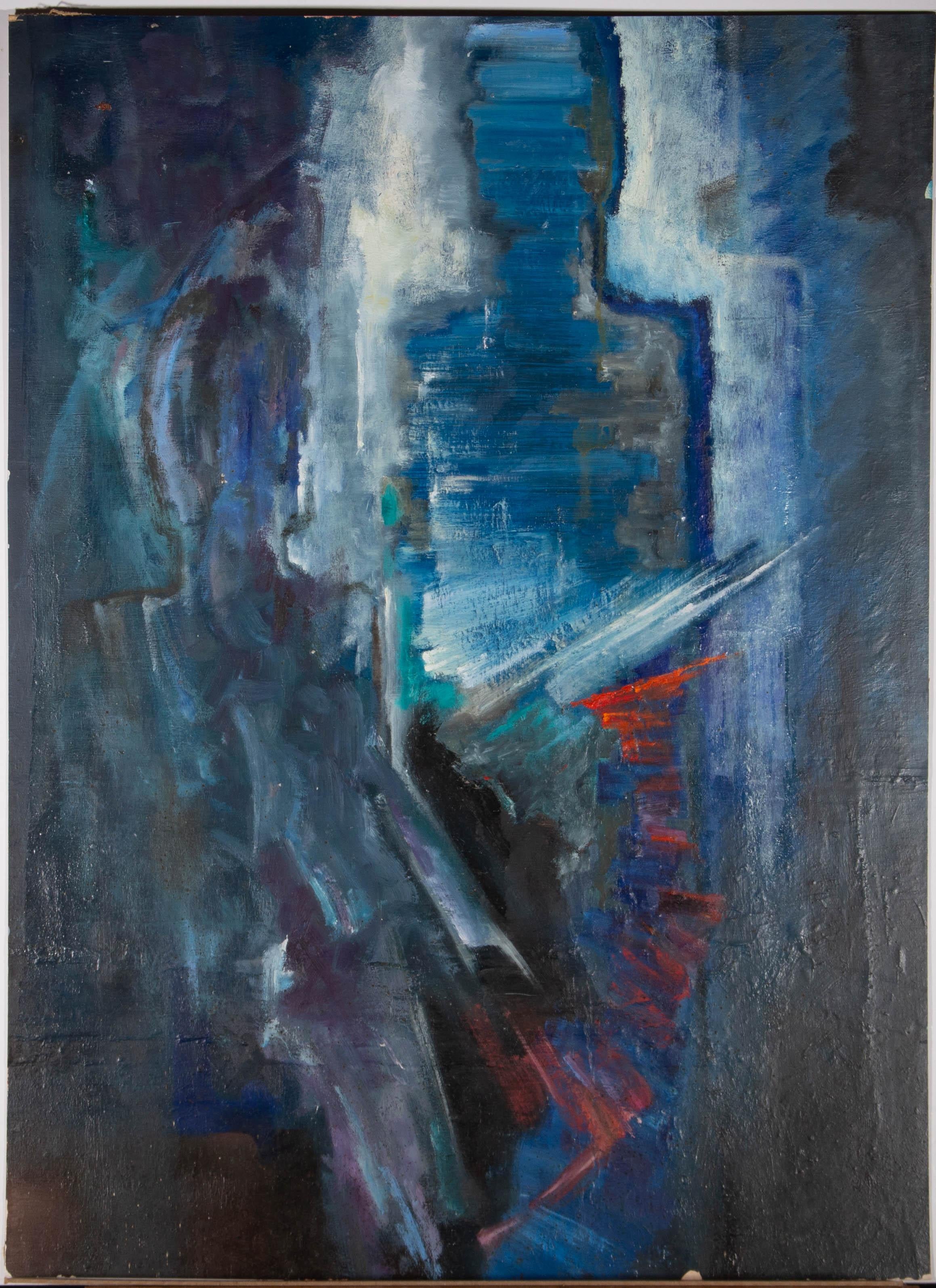 Mircea Marosin (1921-2007) - Olio del XX secolo, Astrazione in blu in vendita 3