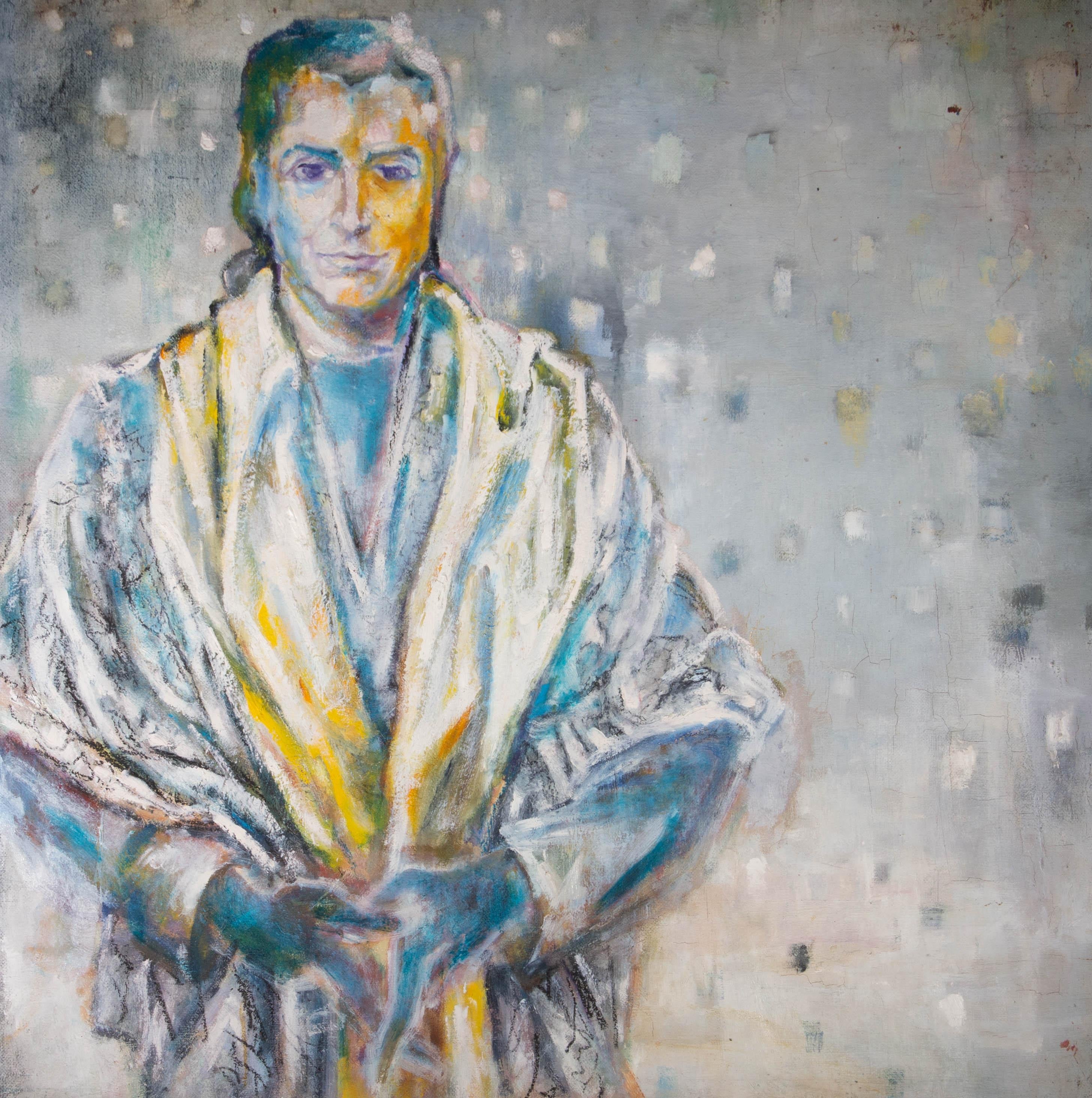 Une peinture à l'huile accomplie par l'artiste Mircea Marosin, représentant une figure féminine portant un châle. Non signée. A bord.