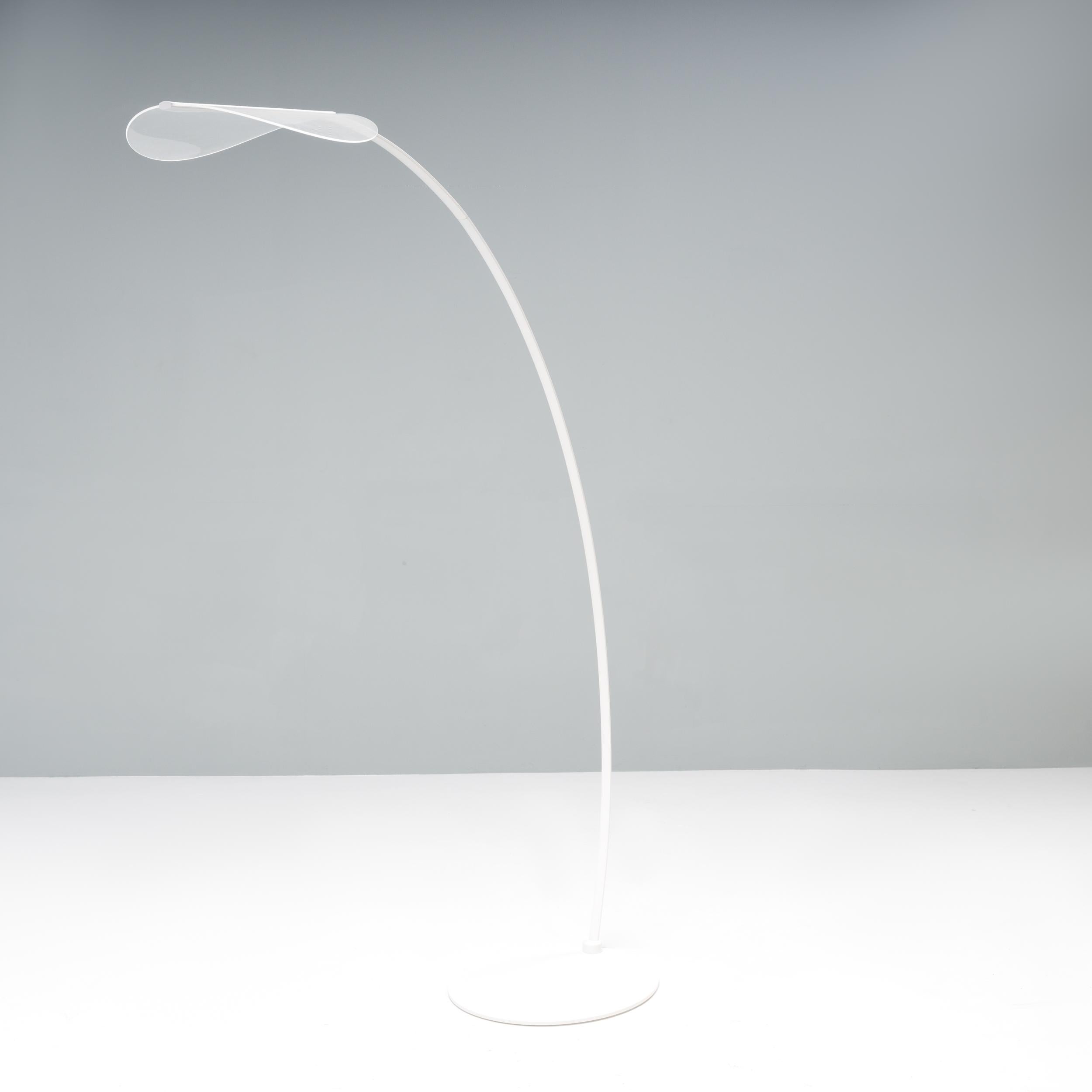 Originally designed by Mirco Crosatto for Stilnovo in 2012, the Diphy floor lamp is a stunning example of modern lighting design.

Sitting on a flat round base, the lamp features a long white metal rod that curves out in a cantilever fashion,