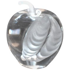 Mireau Art Glass Apple Frosted Leaf Paperweight Signed