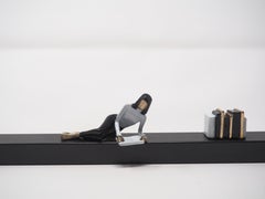 "Beyond the Page" contemporary figurative bronze wall sculpture reading books