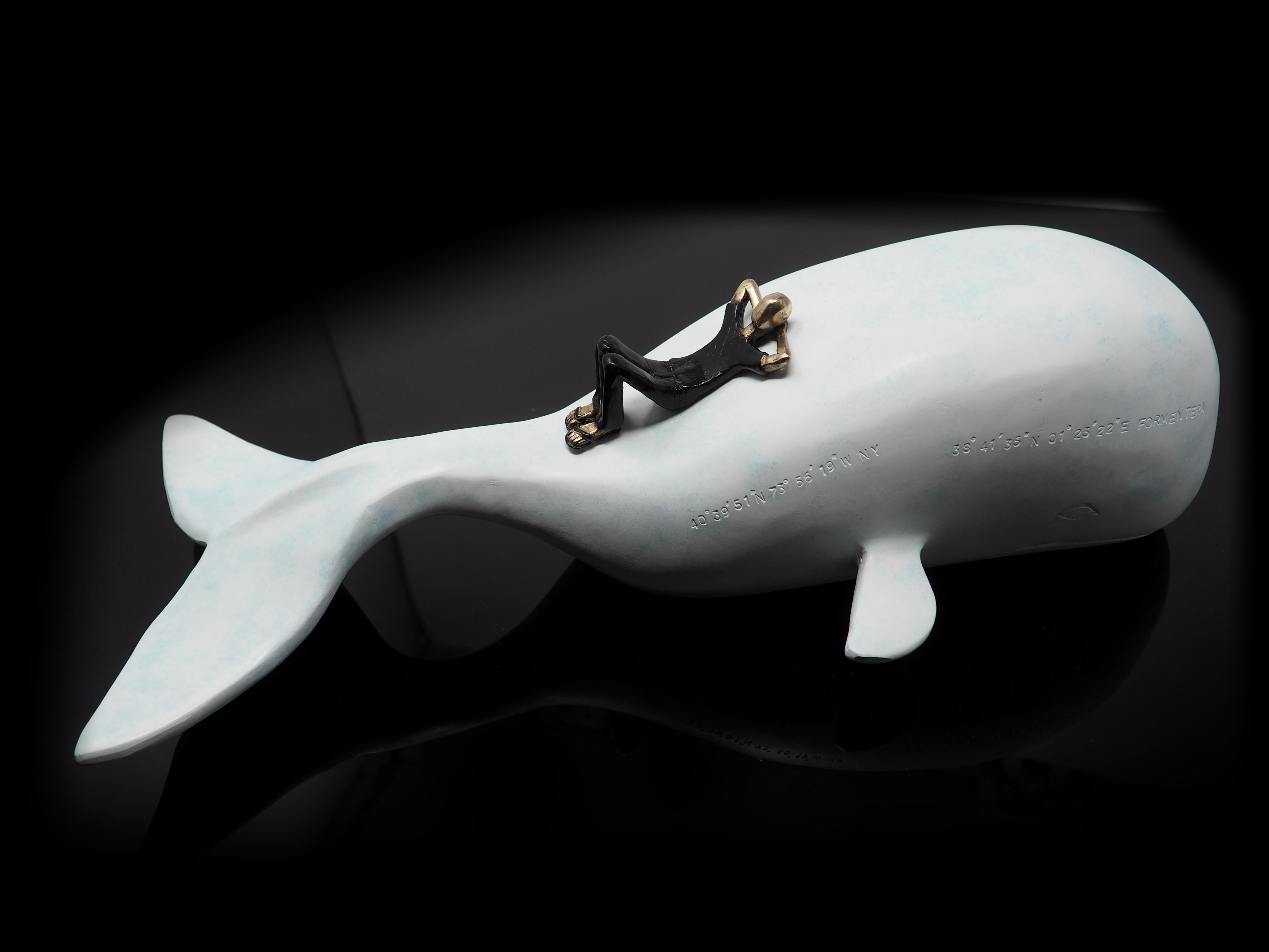 Mireia Serra Figurative Sculpture - "Big Journey" contemporary table bronze figurative sculpture whale freedom sea