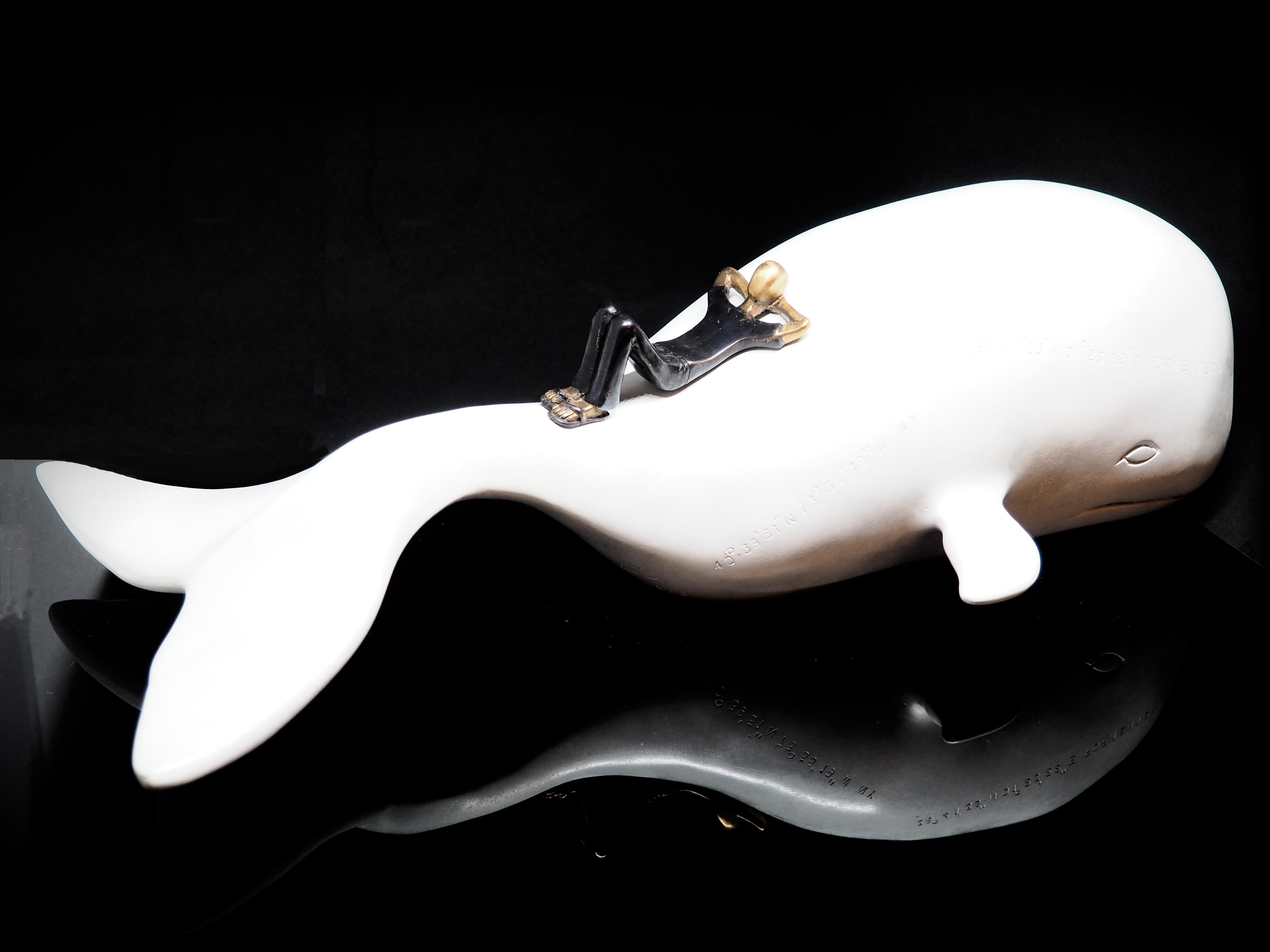 Mireia Serra Figurative Sculpture - Big Journey White Whale- contemporary animal and figurative bronze sculpture