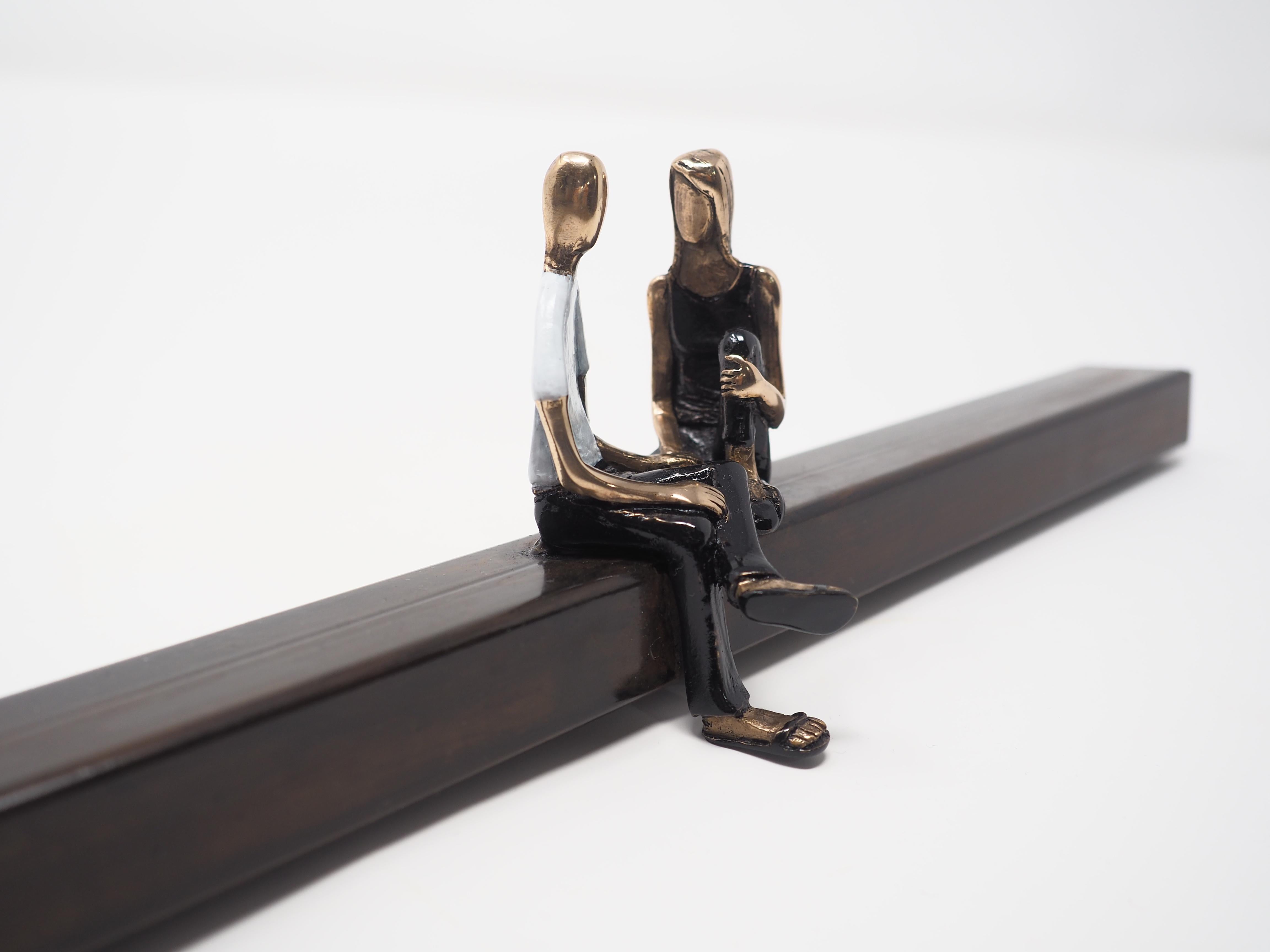 Mireia Serra Figurative Sculpture - "By Your Side" figurative bronze wall sculpture love support couple together