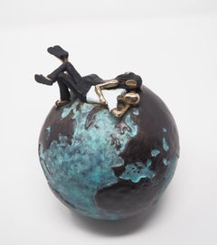 "Fade into You Blue"  contemporary small figurative bronze table sculpture love
