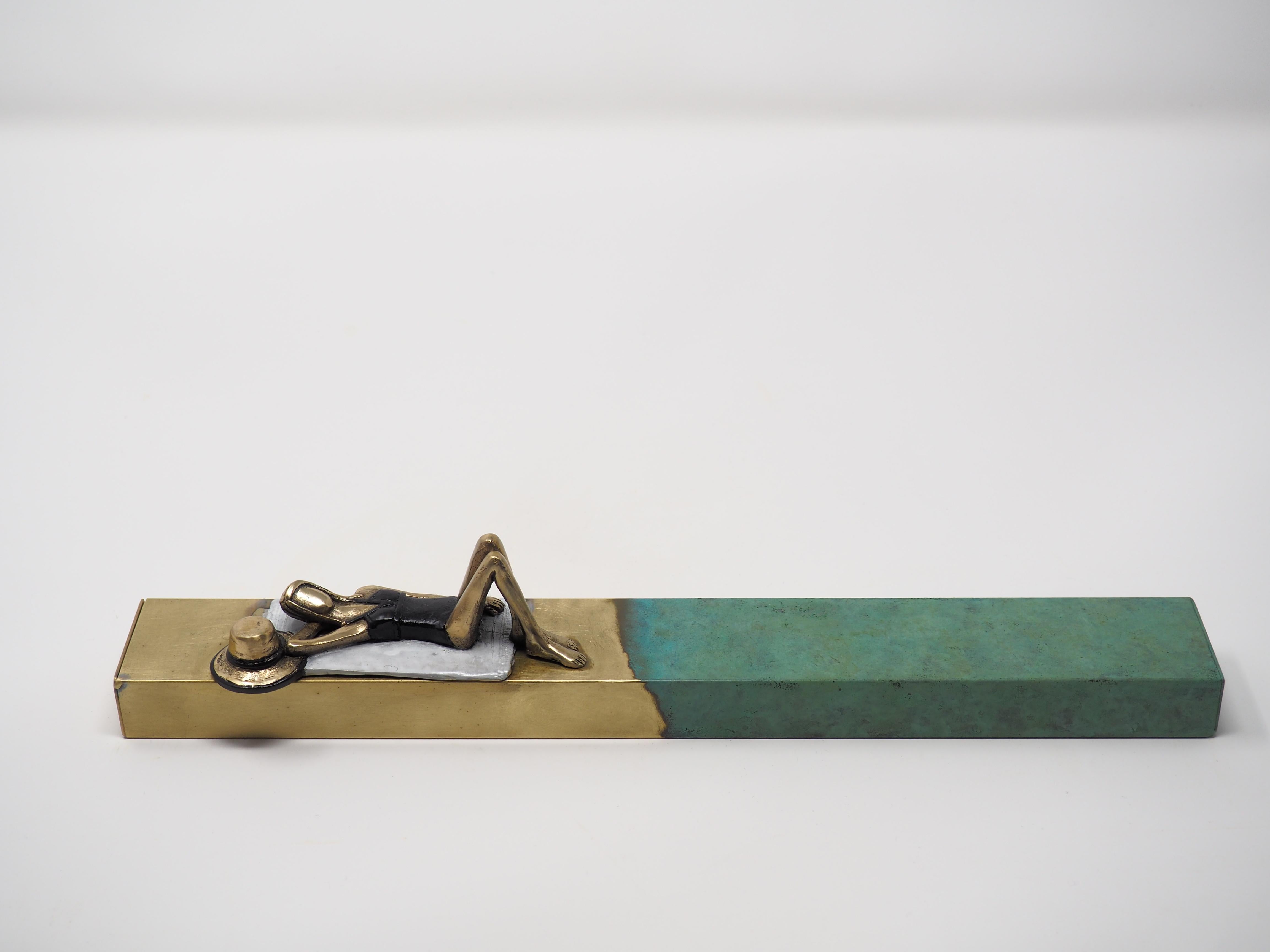 Mireia Serra Figurative Sculpture - "Golden Shores" contemporary figurative brass wall sculpture sea freedom relax