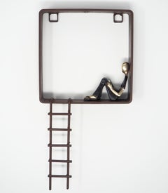 "Great Escape" contemporary figurative bronze wall sculpture enjoy life free