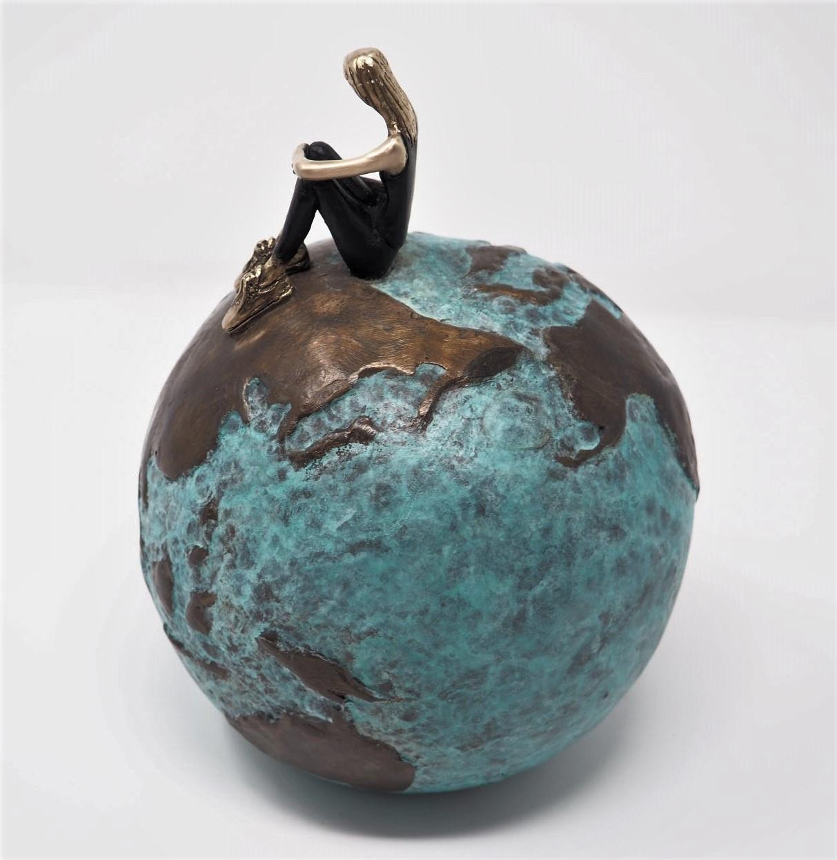 Mireia Serra Figurative Sculpture - "Inner World" contemporary small figurative bronze table sculpture girl freedom