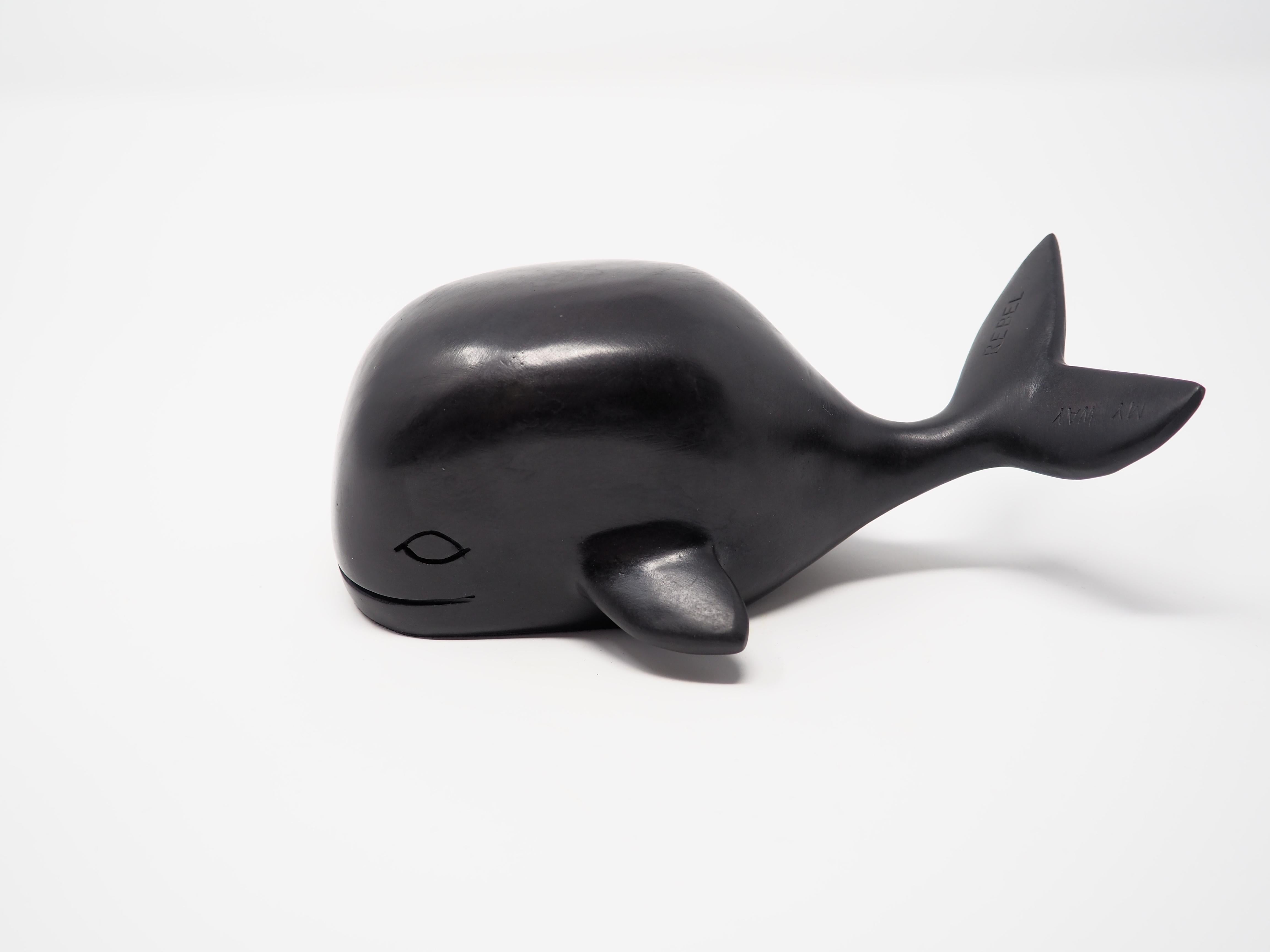 Mireia Serra Figurative Sculpture - Merry Rebel Black Color Whale- contemporary animal bronze sculpture