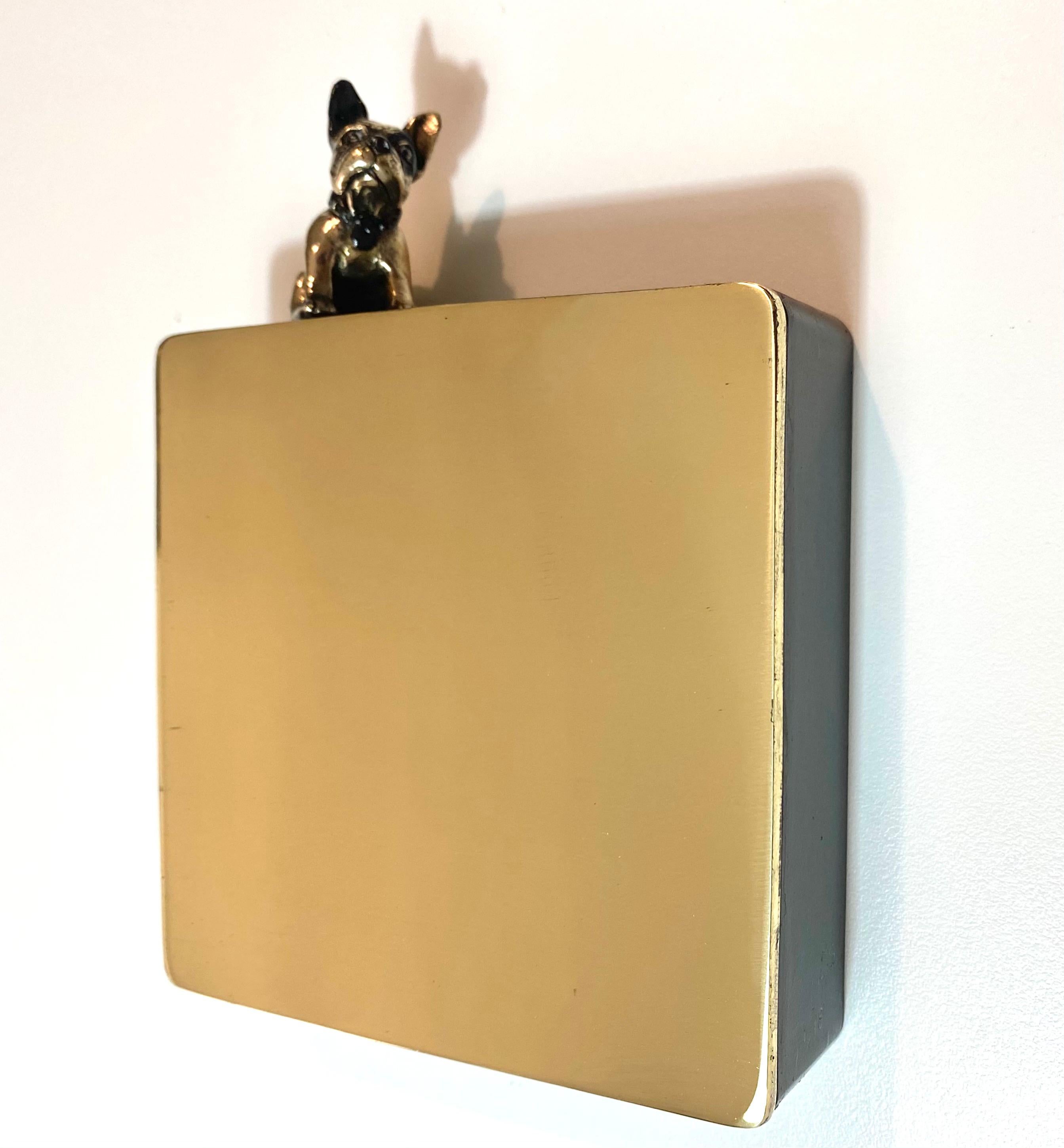 Mr Charmant - bronze mural contemporary small dog sculpture - Gold Figurative Sculpture by Mireia Serra