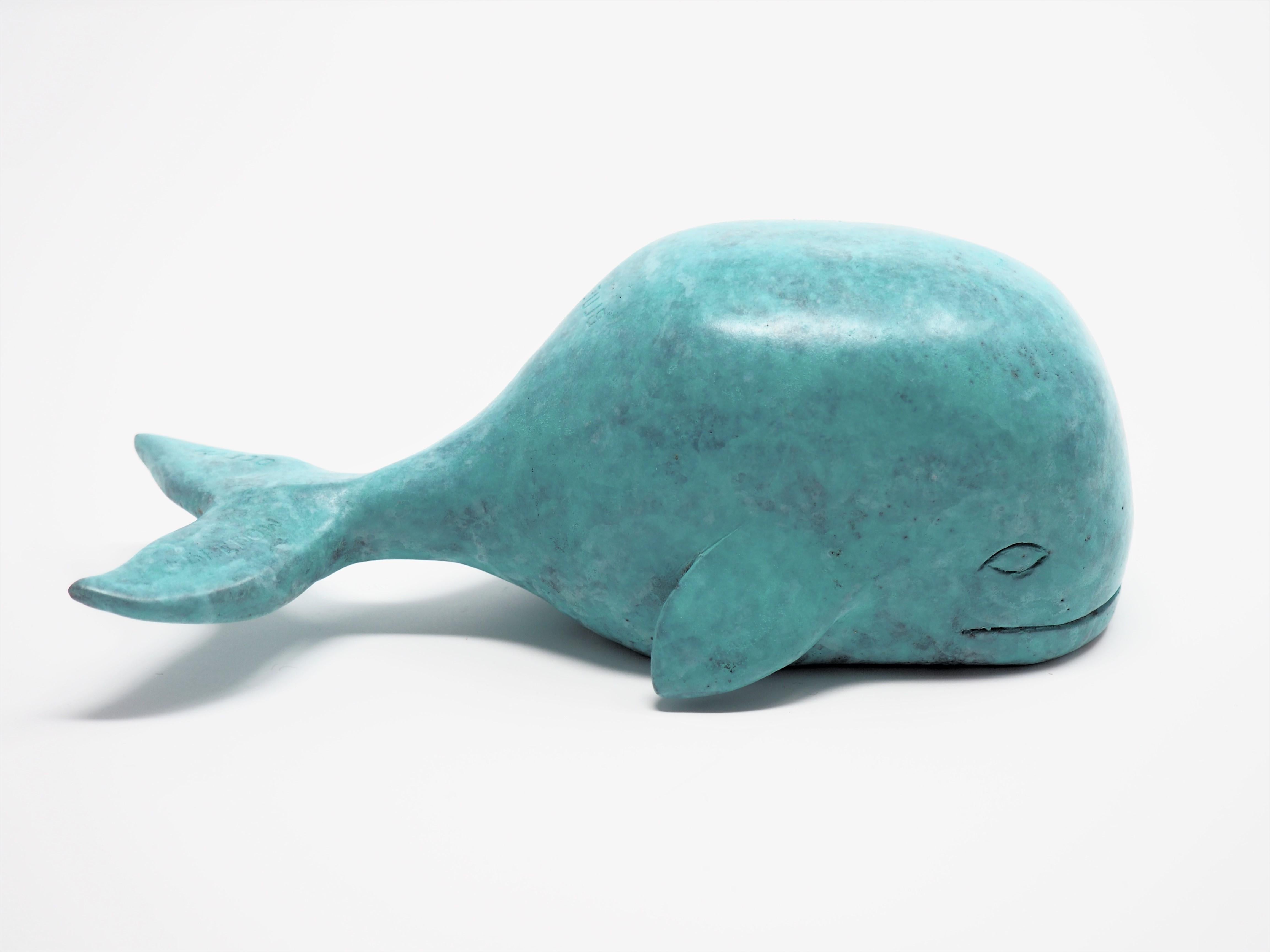 "Oceano" tavolo contemporaneo scultura figurativa in bronzo balena blu libertà mare