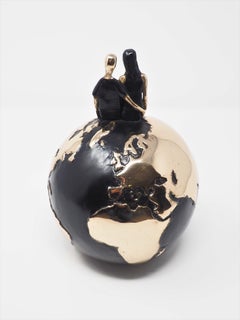 "One World One Love Gold" contemporary small figurative bronze sculpture couple