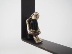 "Quiet Shelter" contemporary figurative bronze brass wall sculpture girl calming