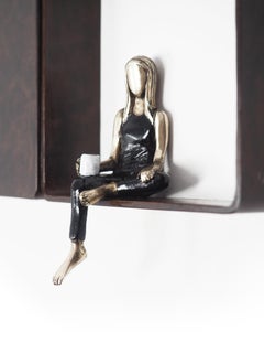 Recharging break - bronze mural contemporary small figurative sculpture