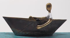 "Sailing Towards You" sculpture murale contemporaine figurative en bronze amour mer.