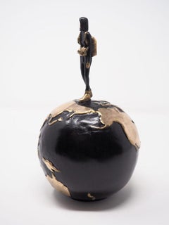 "The Art of Adventure" contemporary small figurative bronze sculpture girl