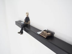 "The Writer" contemporary figurative bronze wall sculpture boy read book freedom