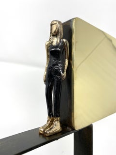 "Travel Light" contemporary figurative bronze brass wall sculpture freedom girl