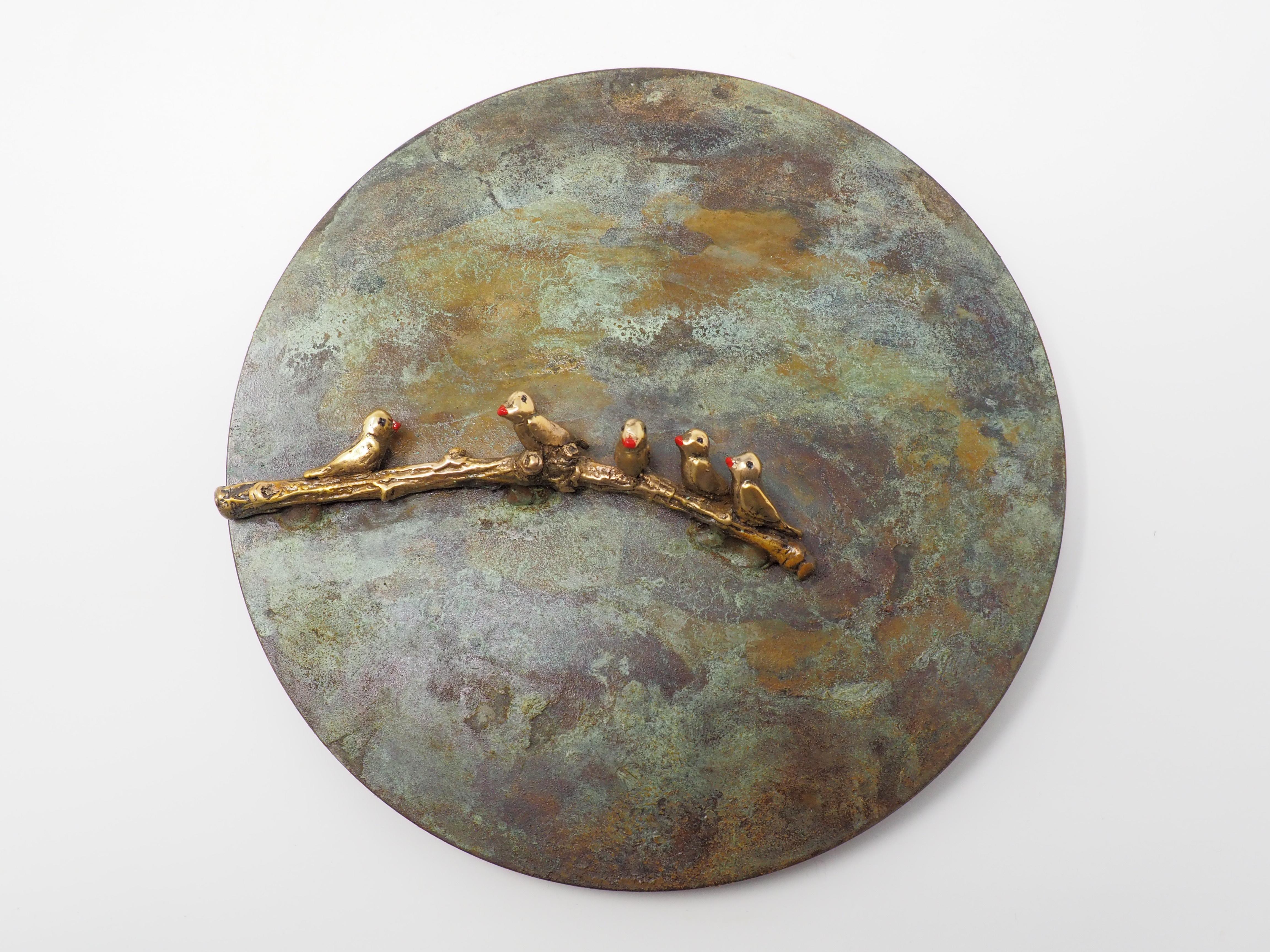 Mireia Serra Figurative Sculpture - "Under one Moon" figurative bronze wall sculpture love bonding friendship unity