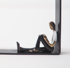 "Unfolding Dreams" figurative bronze wall sculpture enjoy life books relax dream