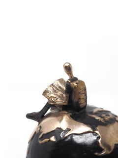 "Unknown Land Gold" contemporary small figurative bronze sculpture adventure