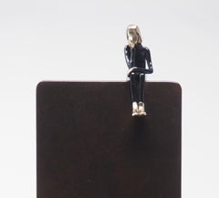 "Wishing Well" contemporary figurative bronze brass wall sculpture girl wishes