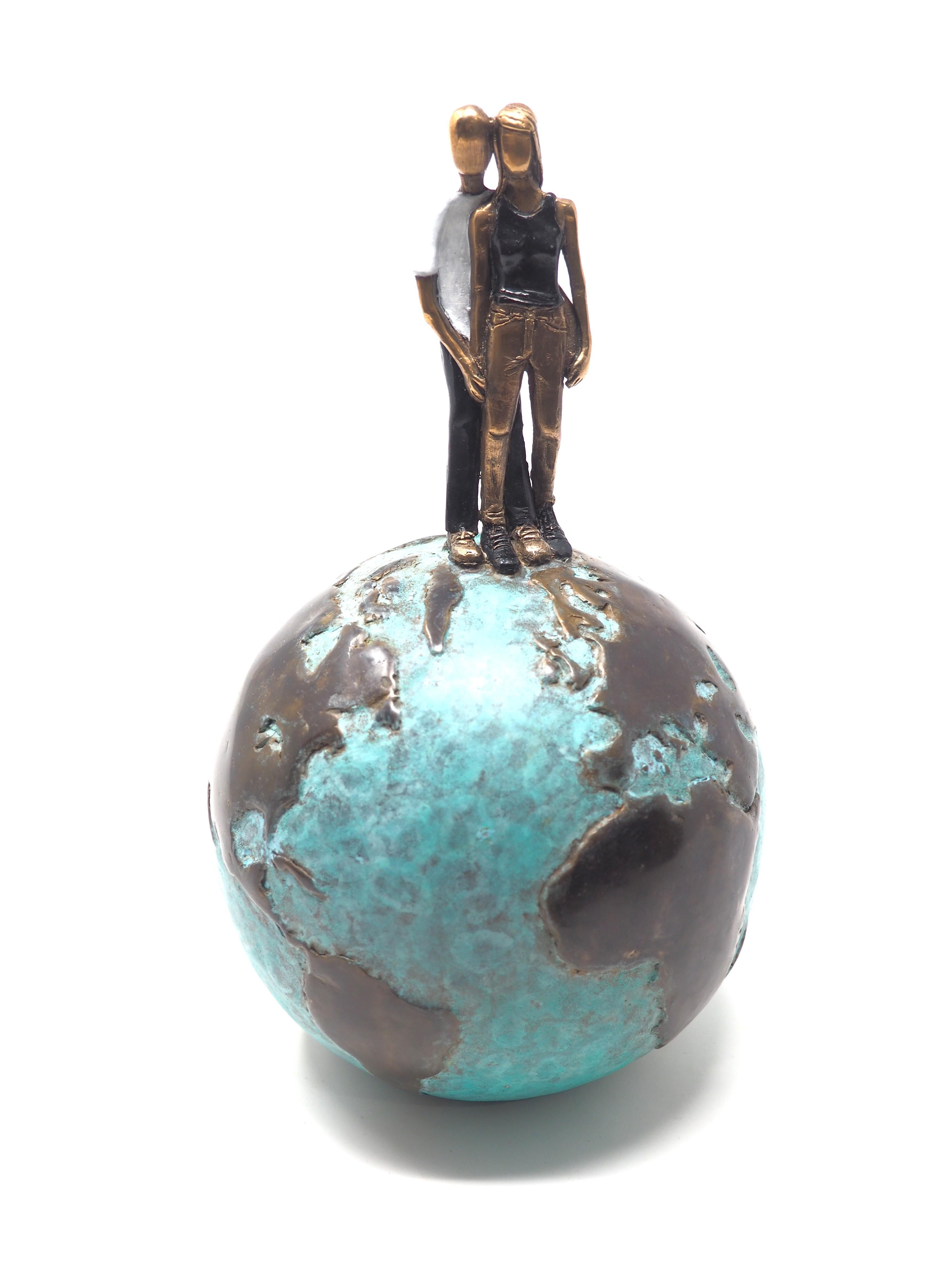 Mireia Serra Figurative Sculpture - "With You" contemporary figurative bronze sculpture happy couple love together