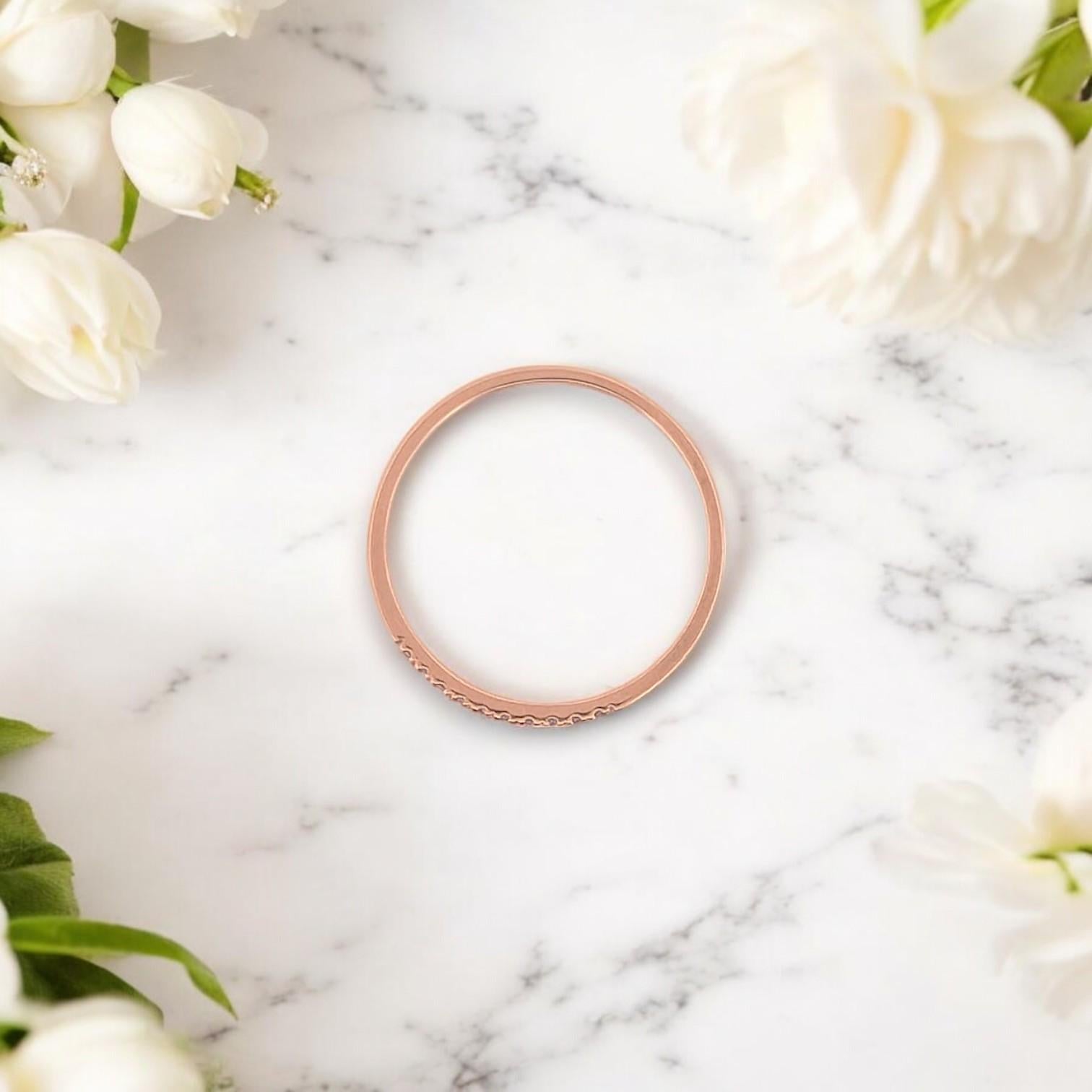 Modern Mireille  10K Rose Gold Diamond Ring, 0.06 CTW Natural Diamonds, Size 6.75 For Sale