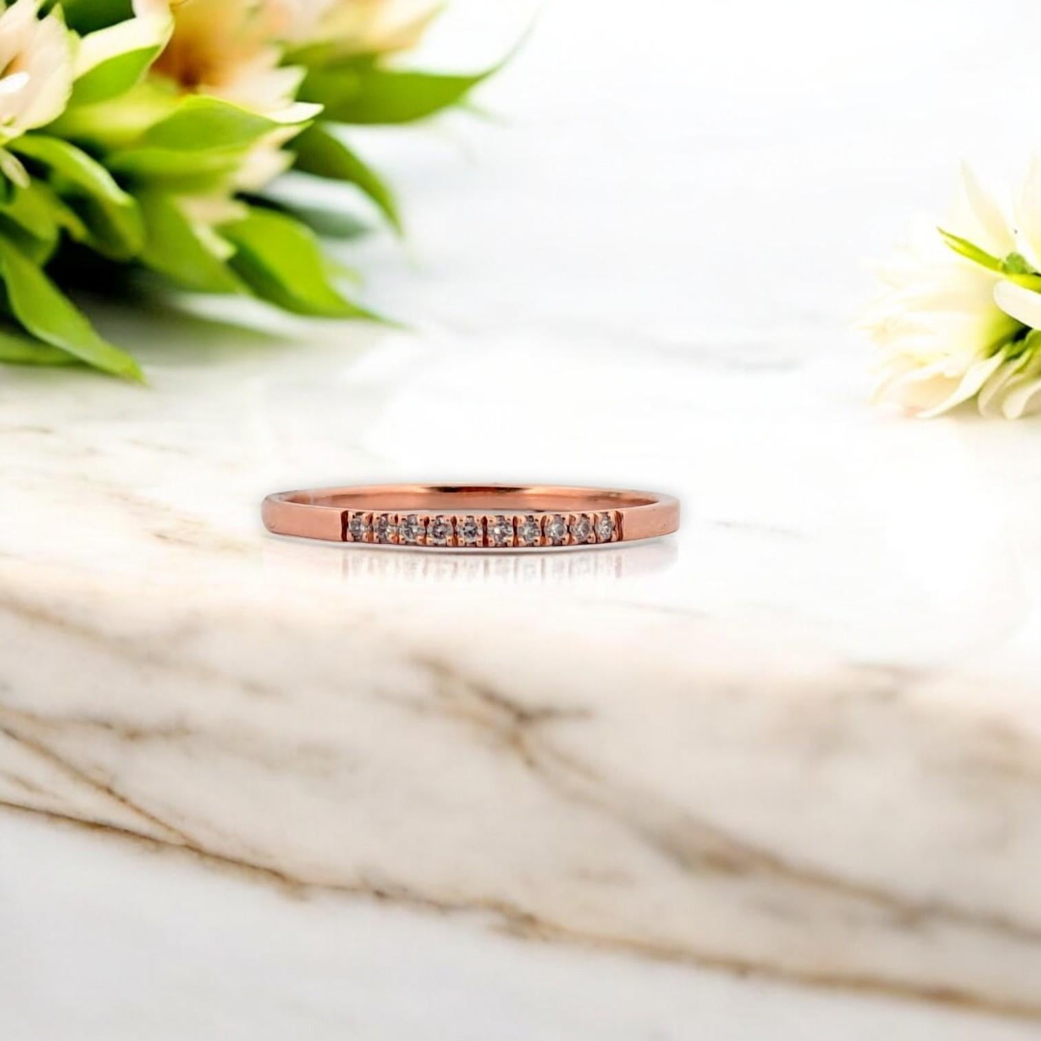 Rose Cut Mireille  10K Rose Gold Diamond Ring, 0.06 CTW Natural Diamonds, Size 6.75 For Sale