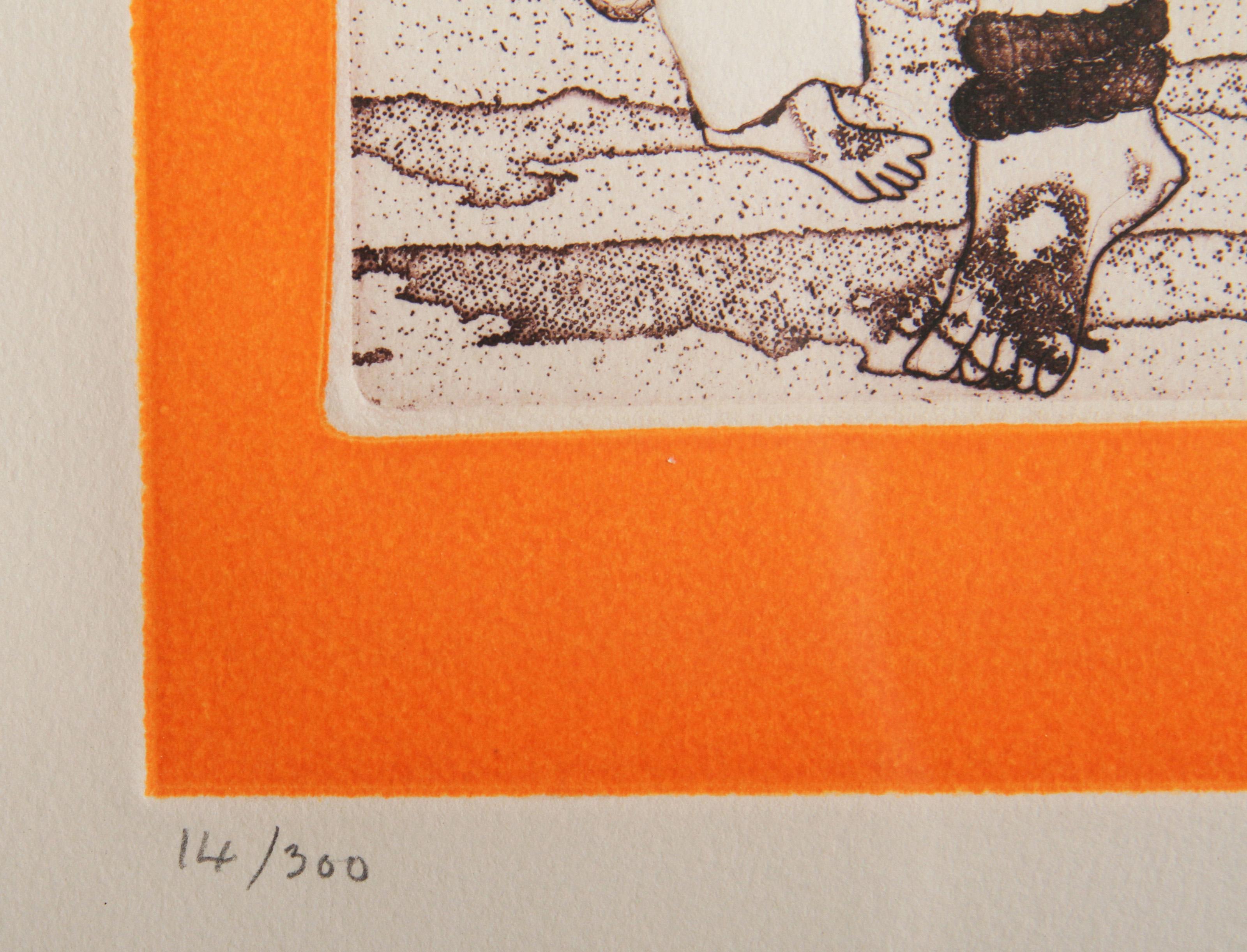 African Dancers, Folk Art Etching by Mireille Kramer For Sale 1