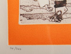 African Dancers, Folk Art Etching by Mireille Kramer