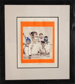 African Dancers, Folk Art Etching by Mireille Kramer