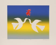Pájaros enamorados, grabado de arte popular de Mireille Kramer