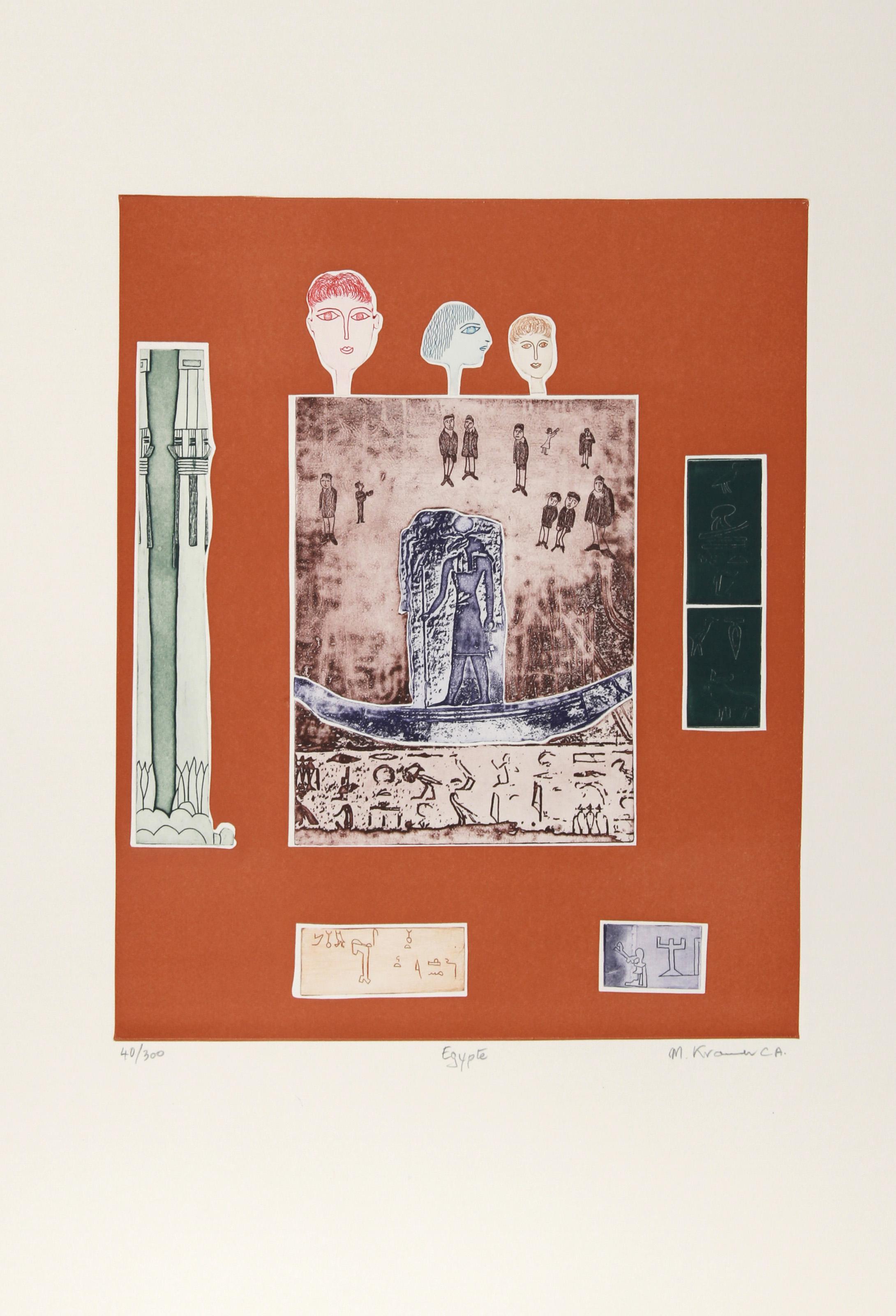 Egypte, Folk Art Etching by Mireille Kramer