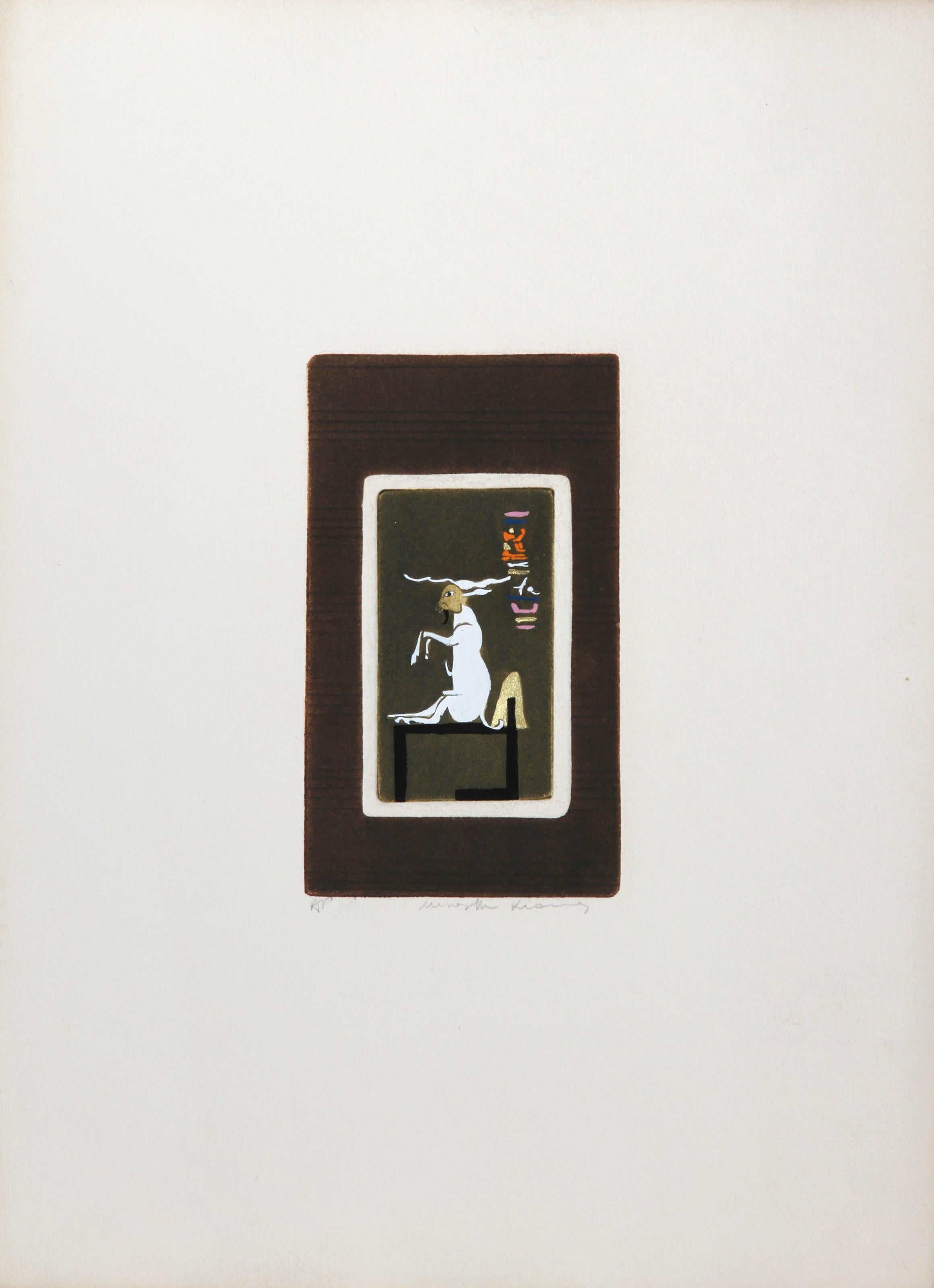 Thème égyptien 1, gravure à l'aquatinte d'art populaire de Mireille Kramer