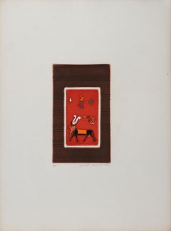 Egyptian Theme 3, Folk Art Aquatint Etching by Mireille Kramer
